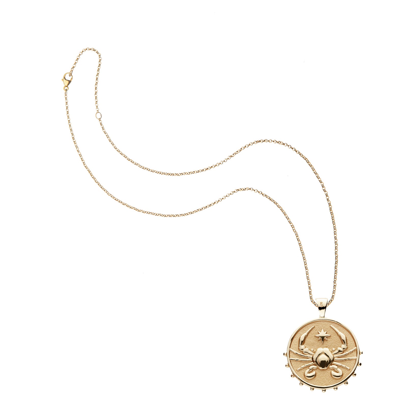 Gold original Cancer coin pendant on classic rolo chain