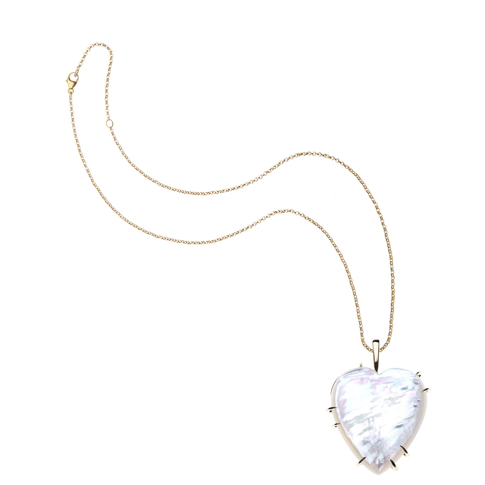 Mother of pearl heart pendant on classic rolo chain