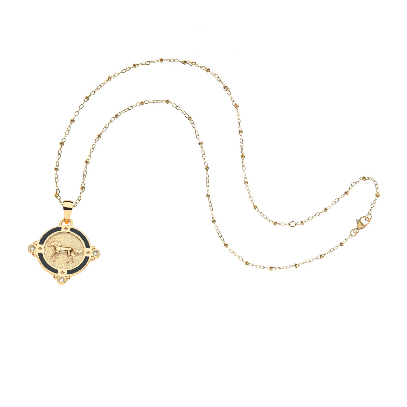 Courage horse petite embellished coin on the beaded satellite chain