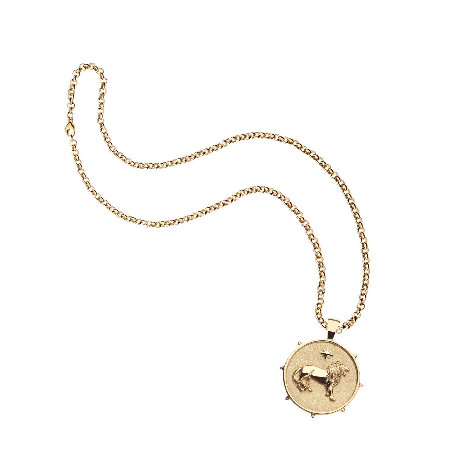 Gold Original Courage Coin Pendant on grande rolo chain