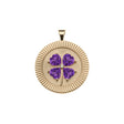 Gold coin pendant with 4 leaf clover made of amethyst stones