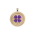 Gold coin pendant with 4 leaf clover made of amethyst stones