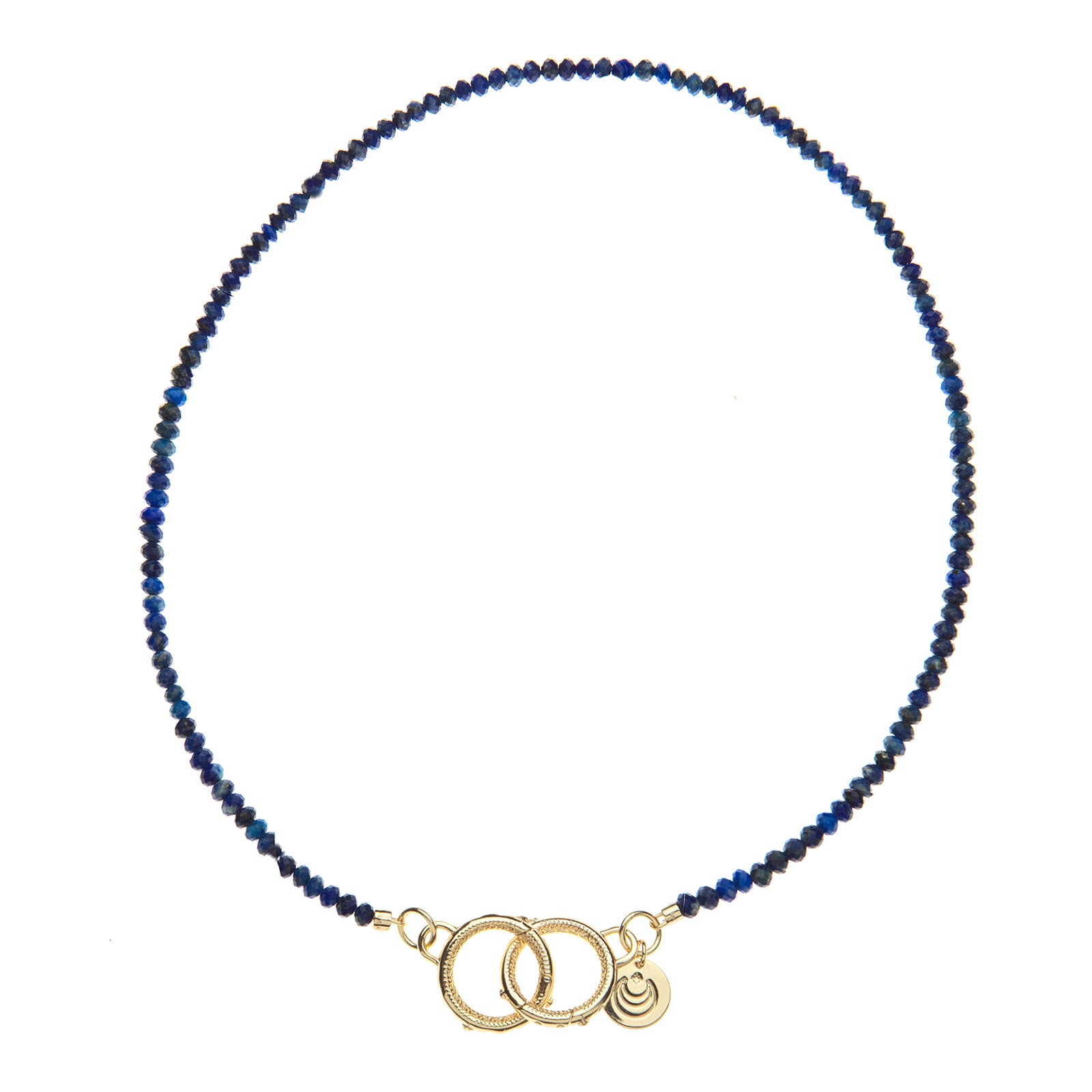 Lapis beaded lariat chain with gold clasps