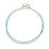Double wrapped aquamarine beaded necklace with oversized gold lobster clasp