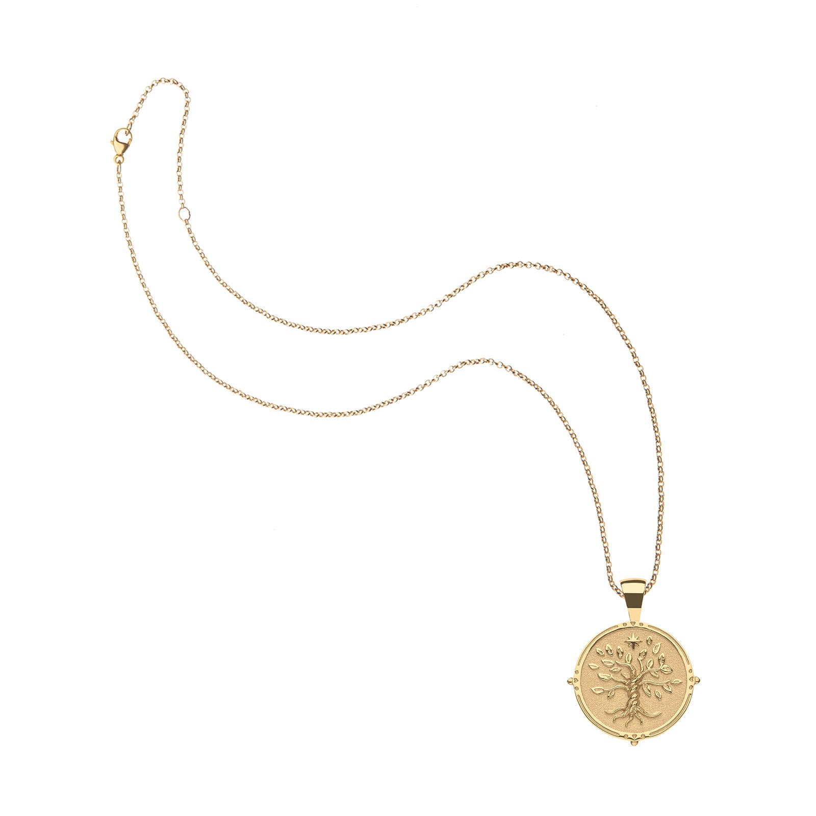 Gold Small Faith Coin Pendant on classic rolo chain