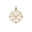 Gold cutout Forever coin pendant features compass design with crossed keys