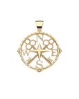 Gold cutout Forever coin pendant features compass design with crossed keys