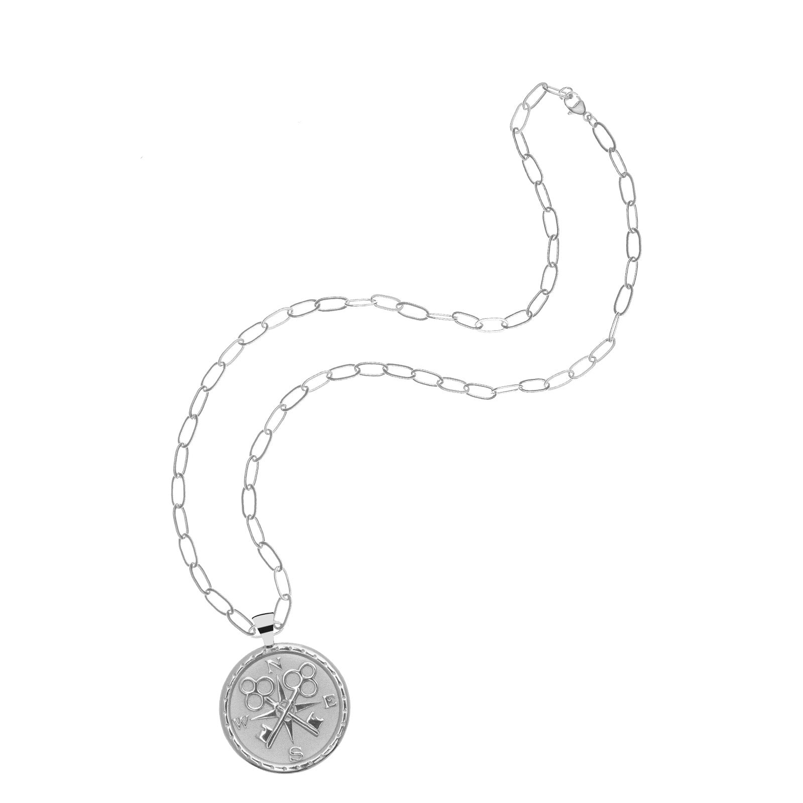 Silver Coin Pendant on Drawn Link Chain