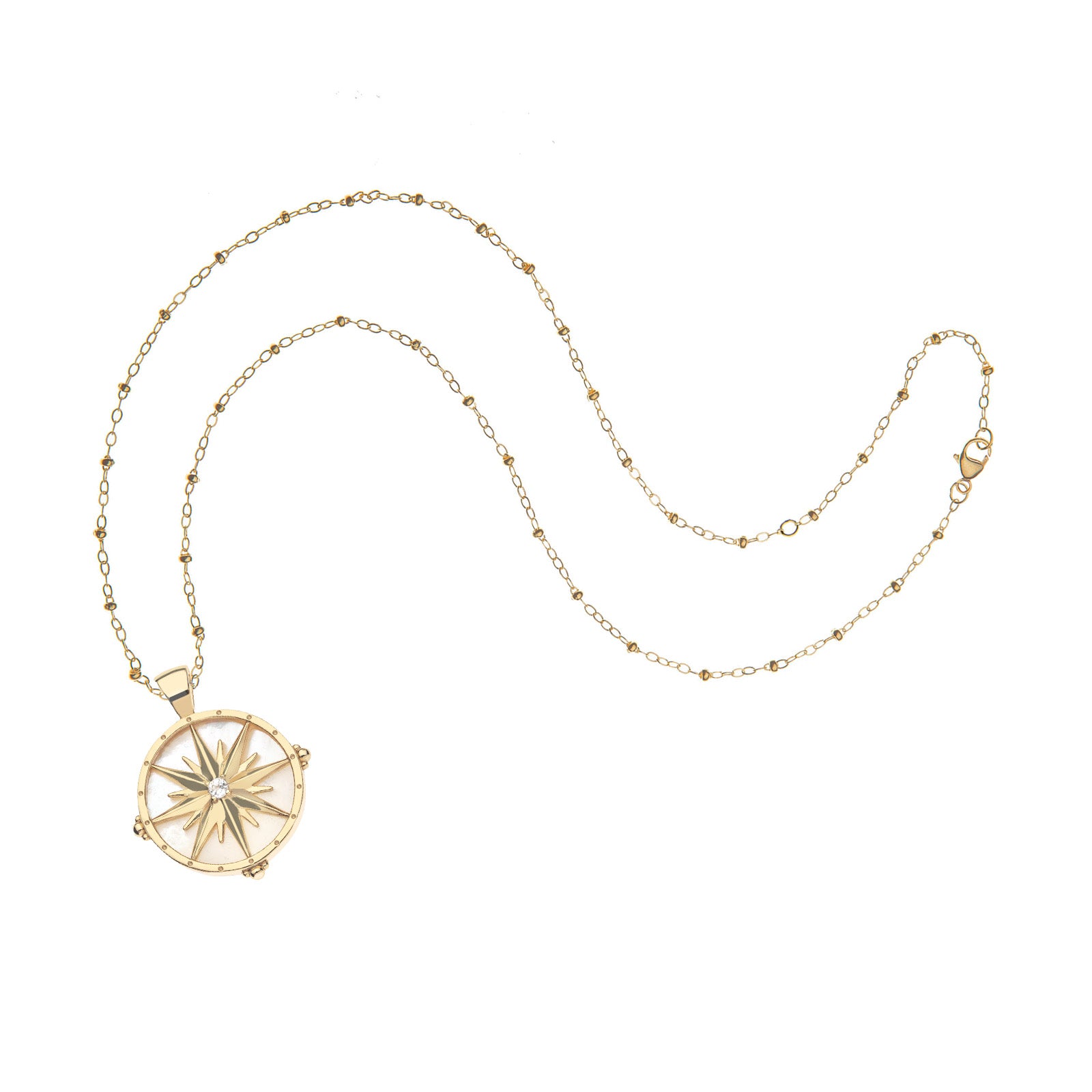 Gold guiding star pendant on satellite chain