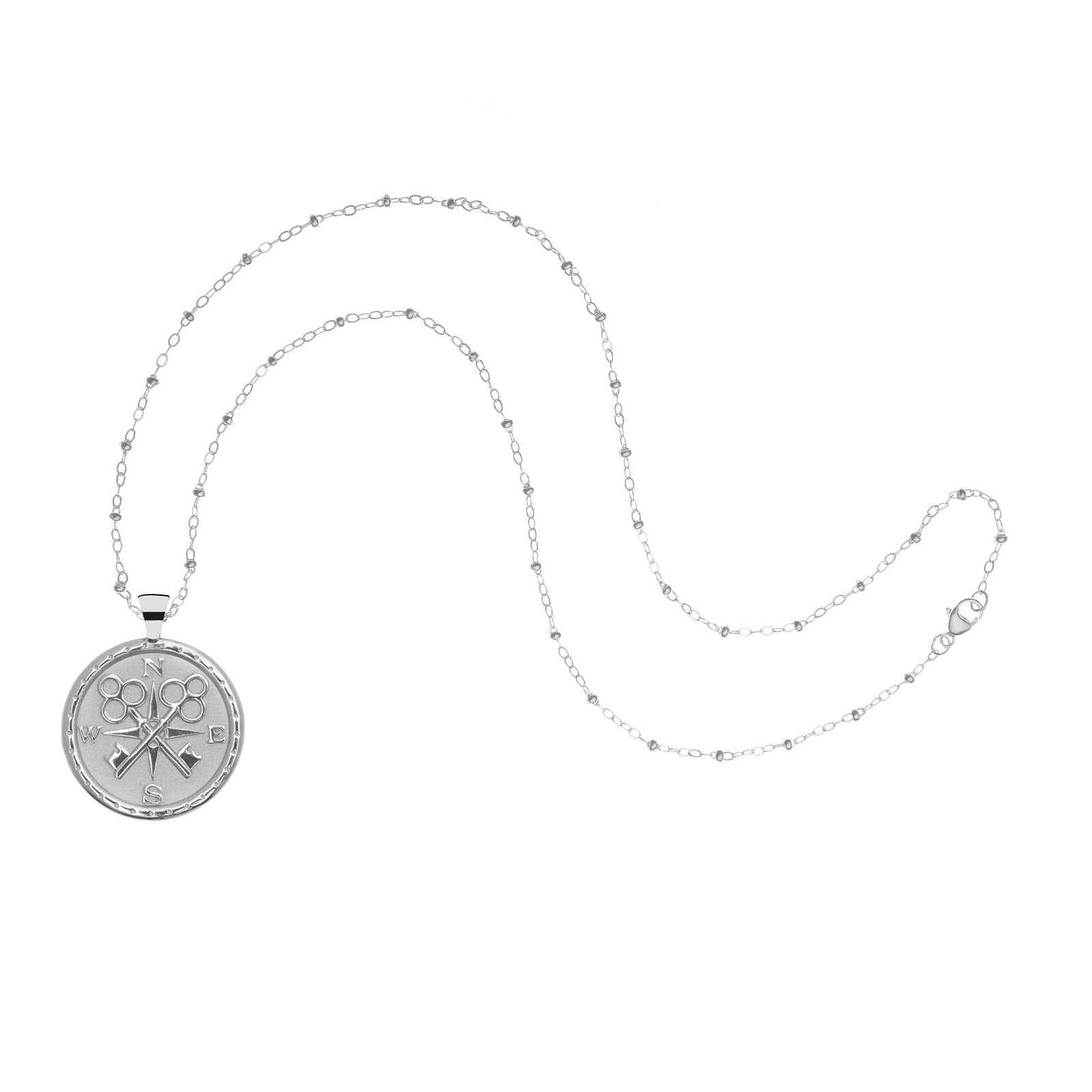 Silver Coin Pendant on Beaded Satellite Chain