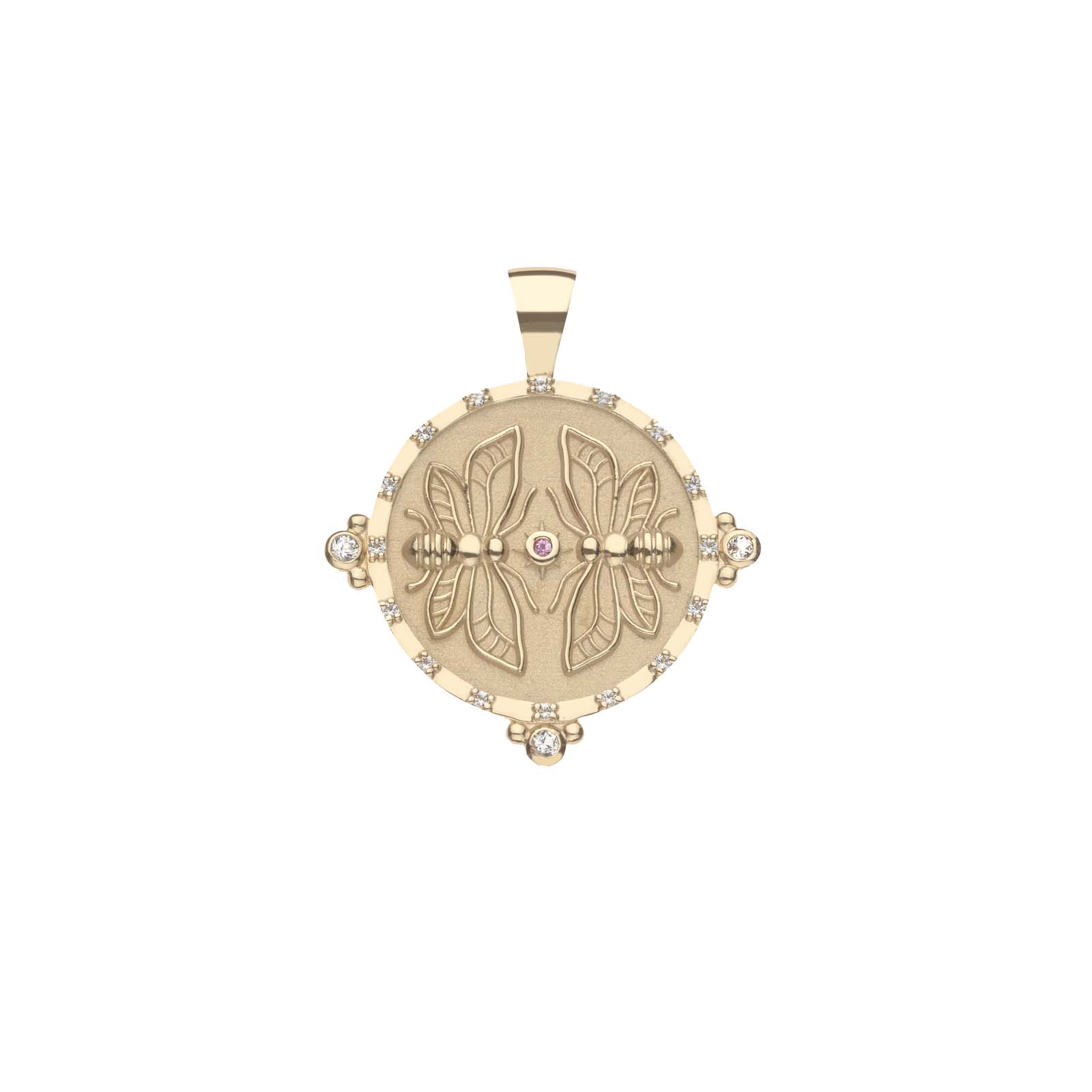 Sisters Forever JW Small Embellished Pendant Coin in 14k