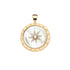 Gold and mother of pearl coin pendant with carved sundial design and roman numerals around the edge