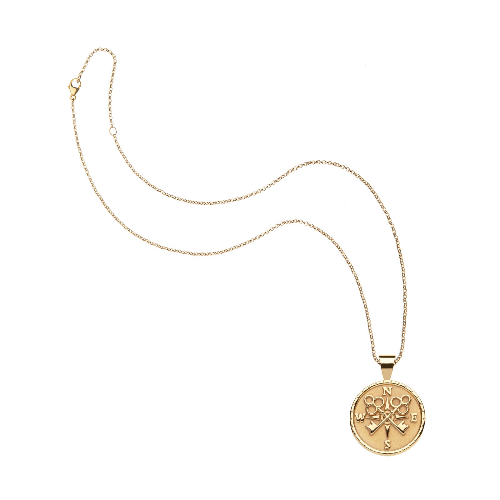 Gold Small Forever Coin Pendant on classic rolo chain