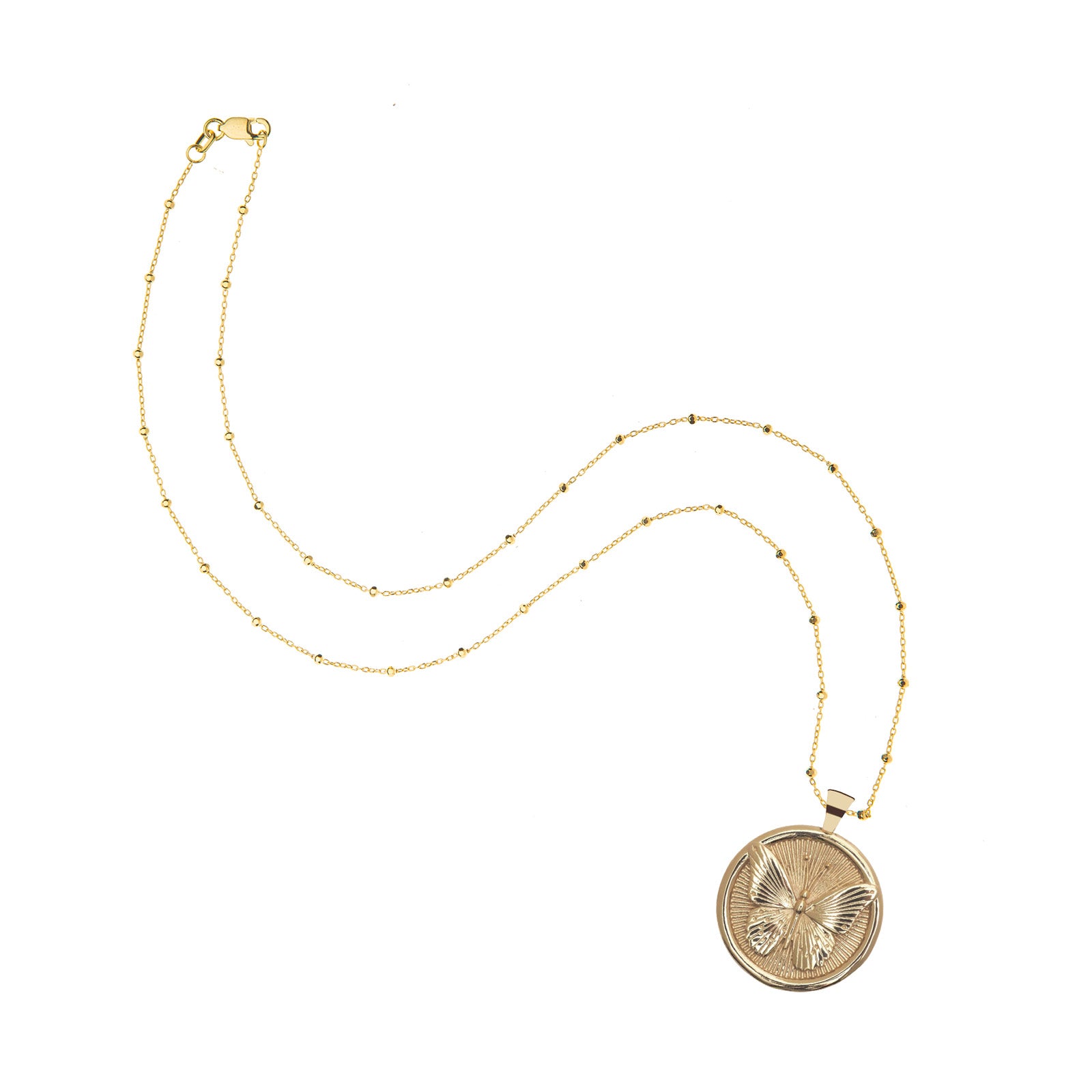 Gold Free coin pendant on 18 inch 14 karat beaded satellite chain