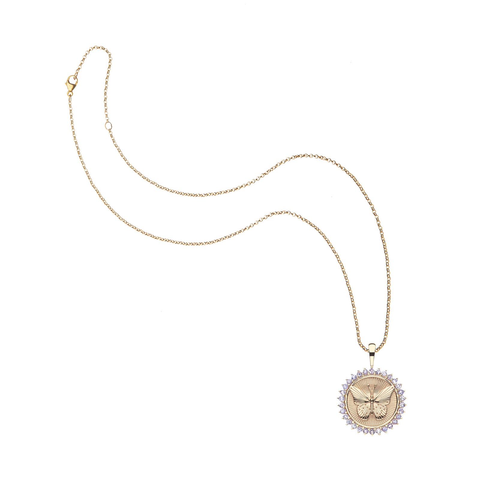 Gold Free petite embellished coin on classic rolo chain