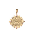 Back of petite embellished coin pendant features moon and star logo and the word GRACE