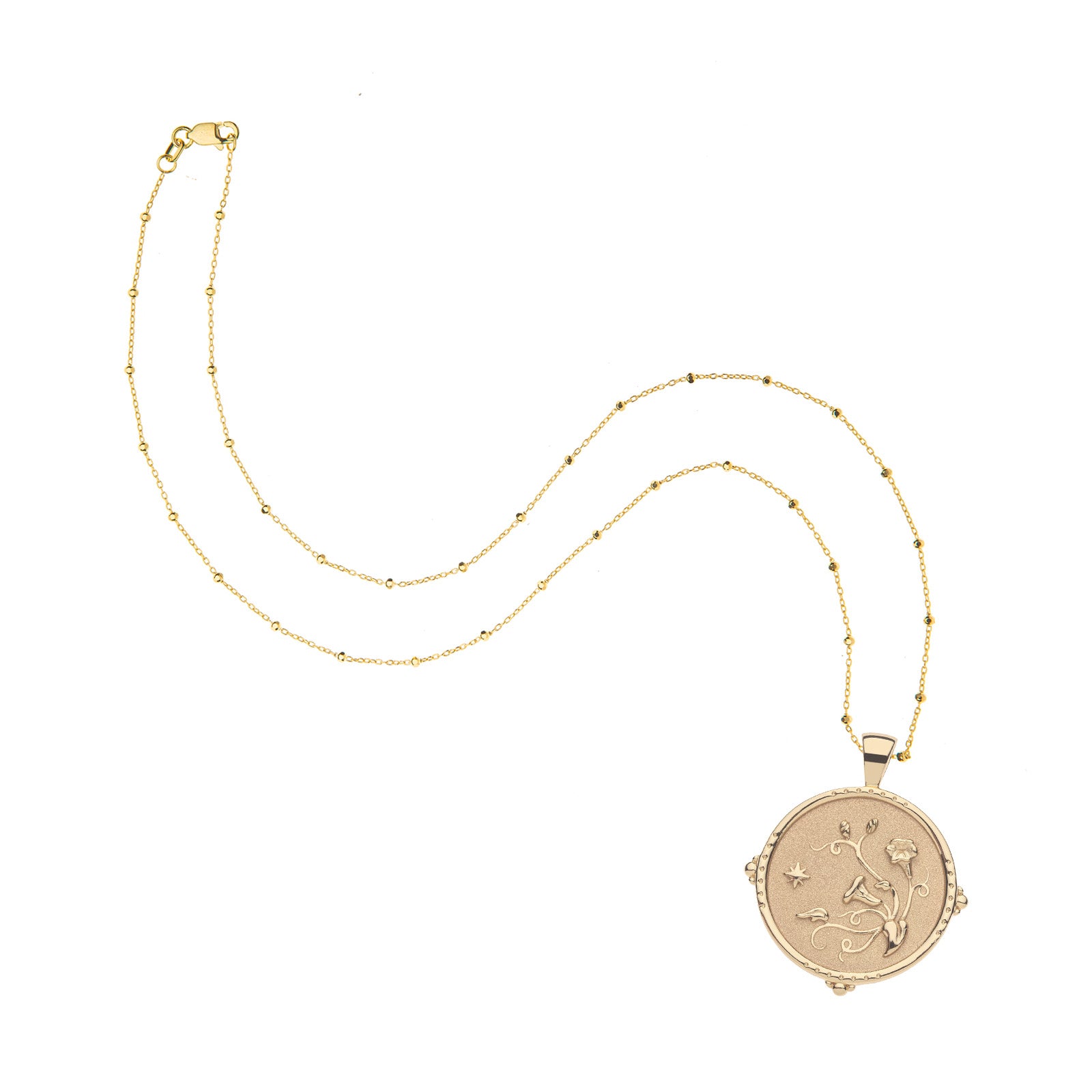 Gold Coin with Floral Design on Chain