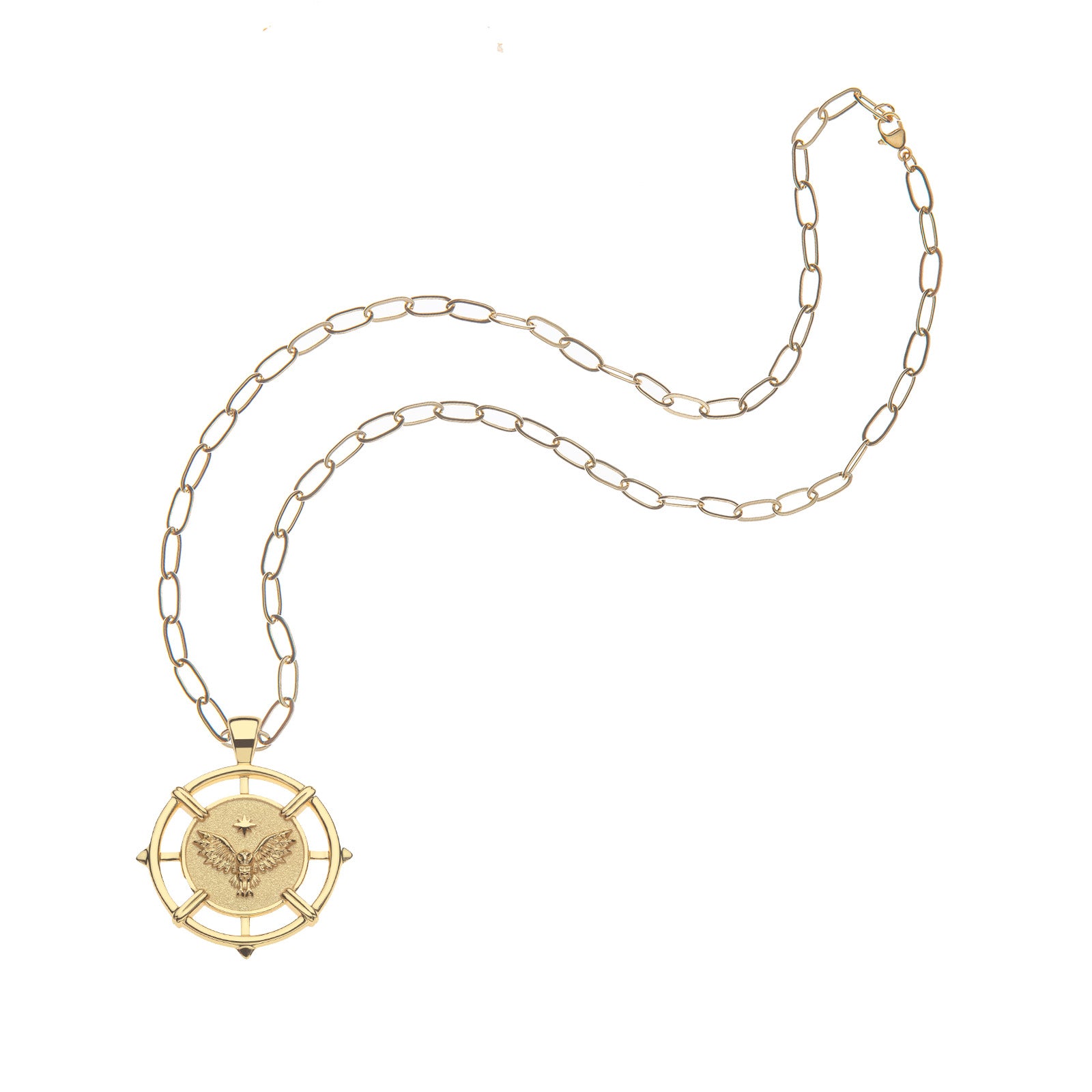 Grace owl coin pendant on the drawn link chain