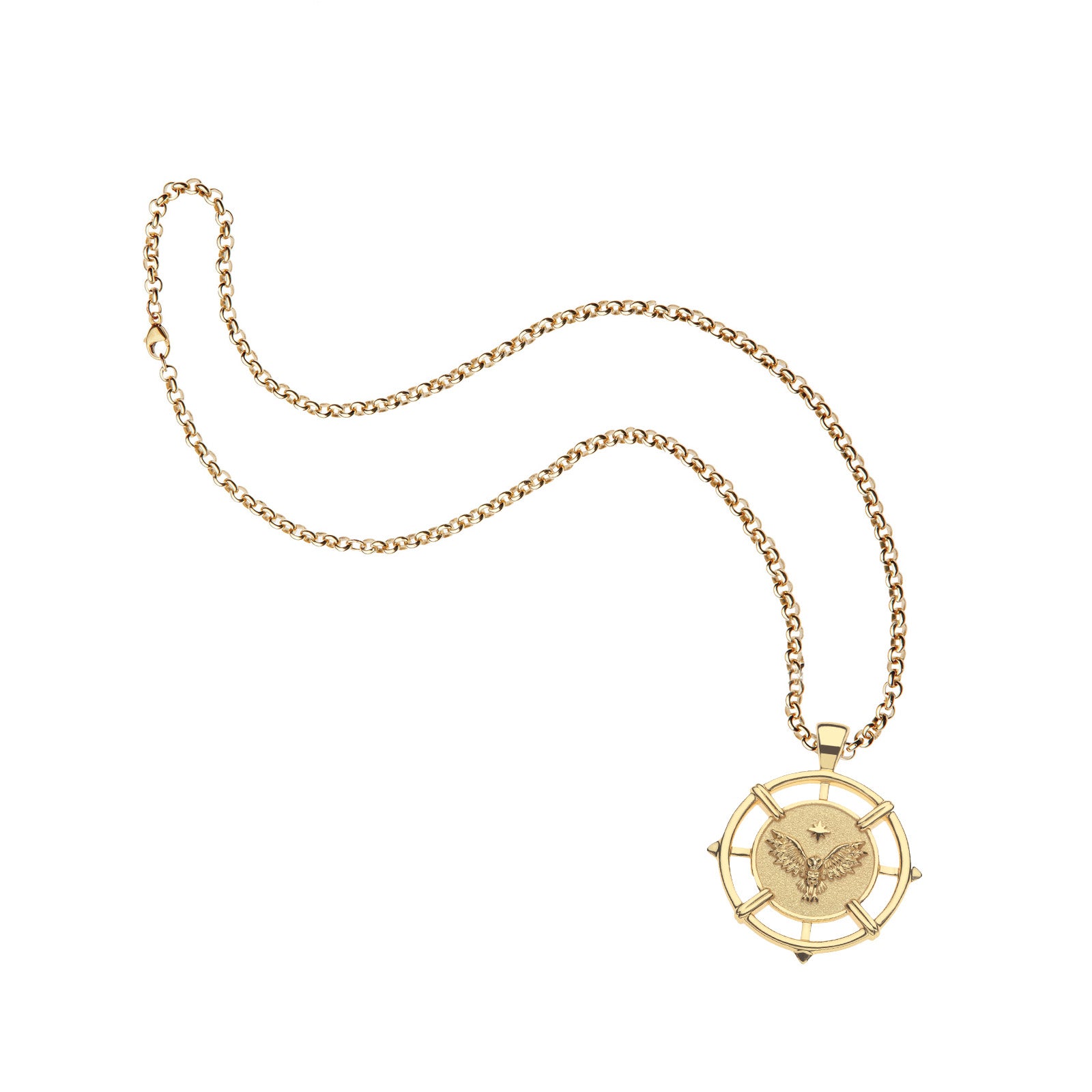 Grace owl coin pendant on the grande rolo chain