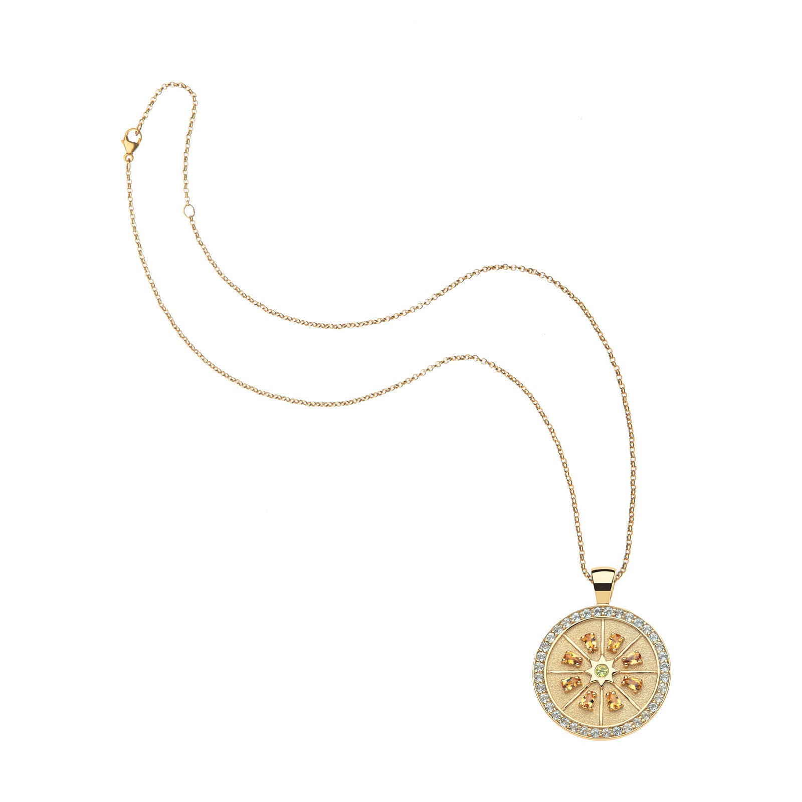 Gratitude citrus slice coin pendant on the classic rolo chain