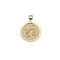 Gold coin pendant featuring a branch with lemons and lemon blossoms along with the phrase "LA PLUS BELLE FLEUR"