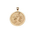 Gold coin pendant featuring a branch with lemons and lemon blossoms along with the phrase "LA PLUS BELLE FLEUR"