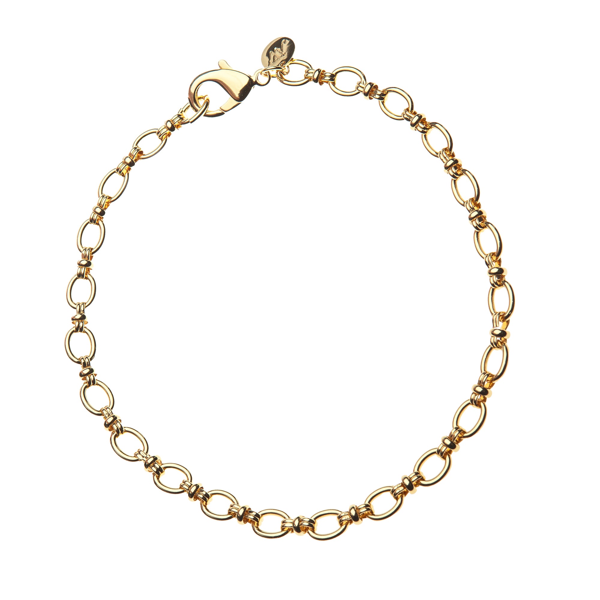 Gold chain necklace featuring alternating larger and smaller detailed links