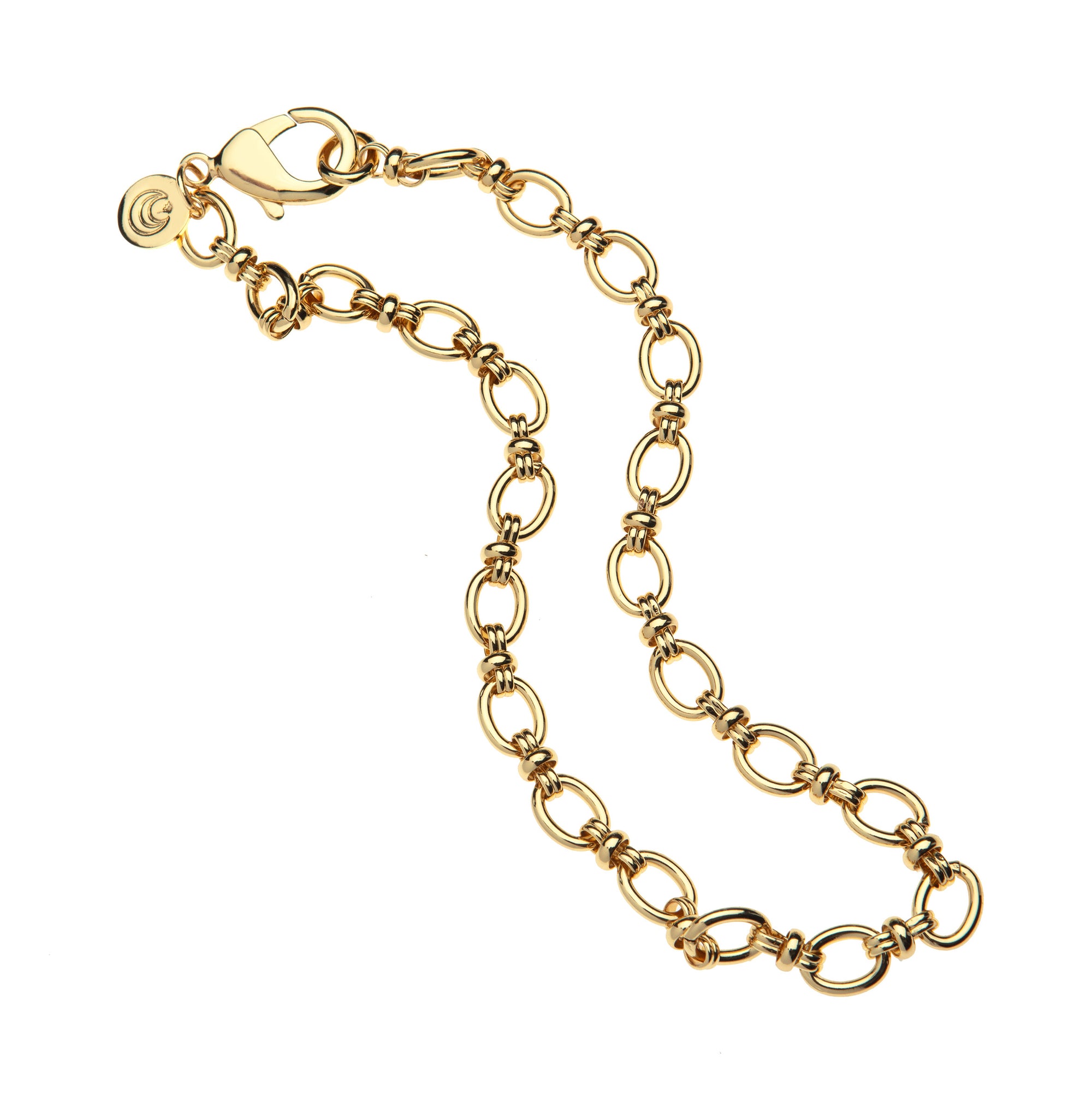 Gold chain necklace featuring alternating larger and smaller detailed links