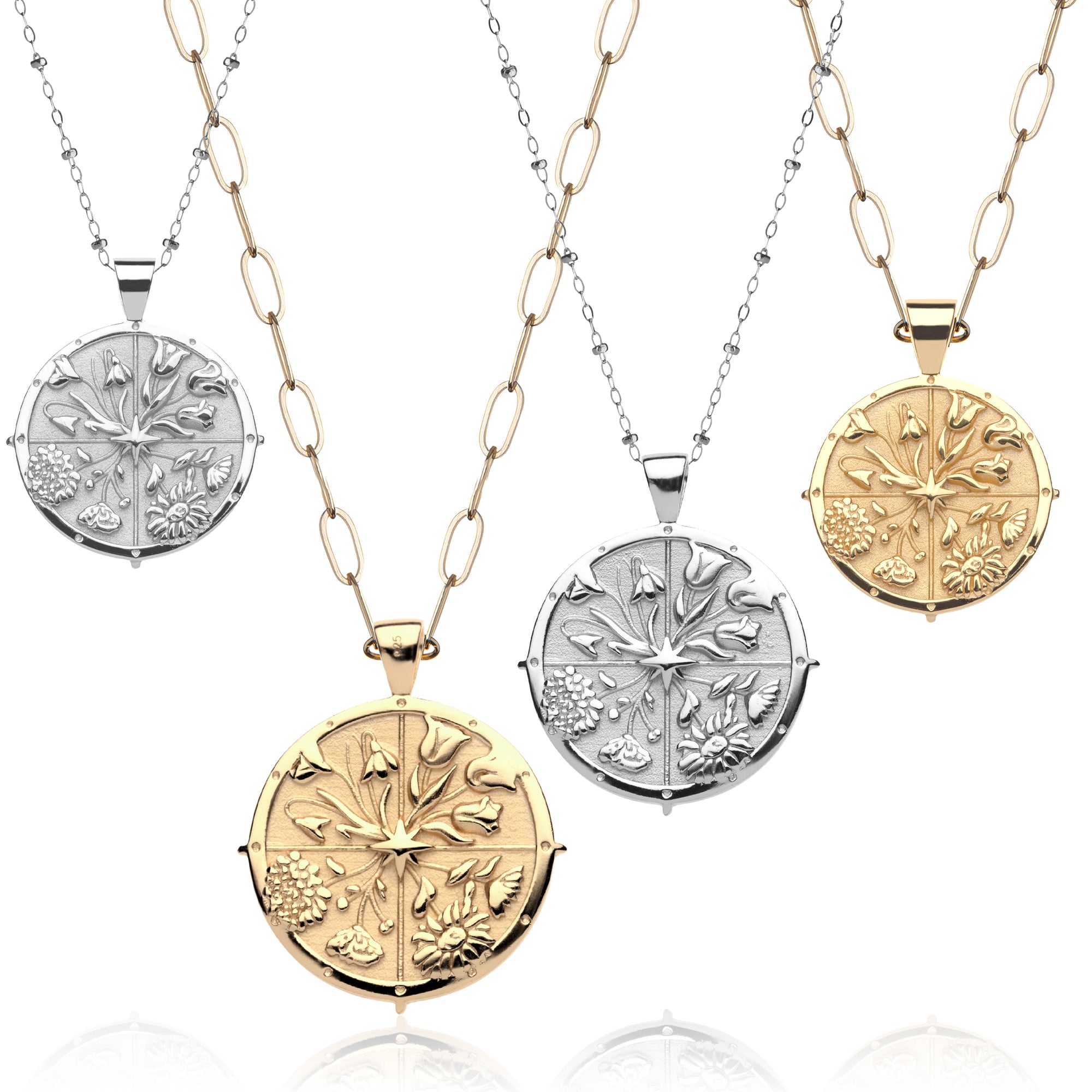 Gold and Silver Coin Pendants with Four Seasons of Flowers