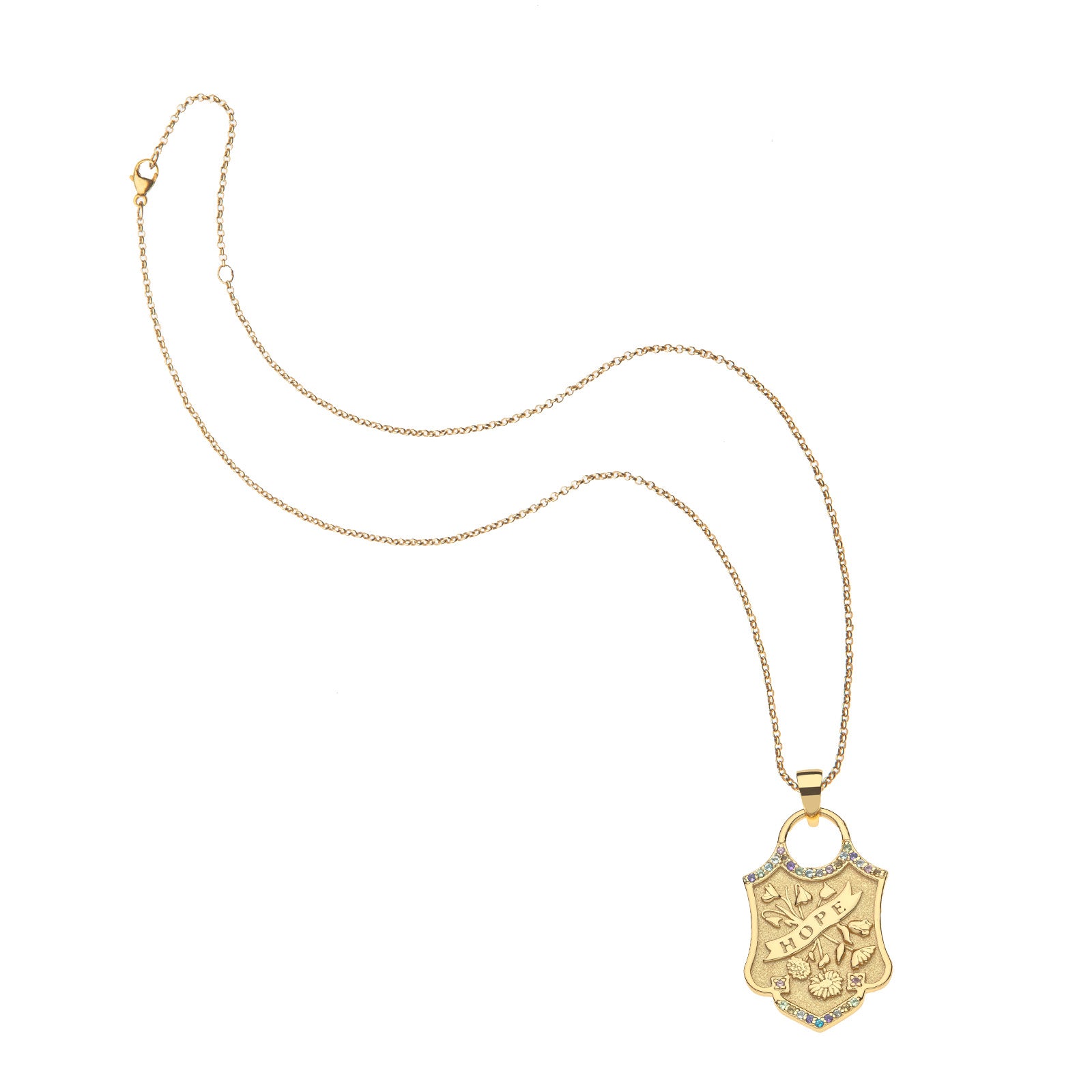 Hope shield pendant on the classic rolo chain