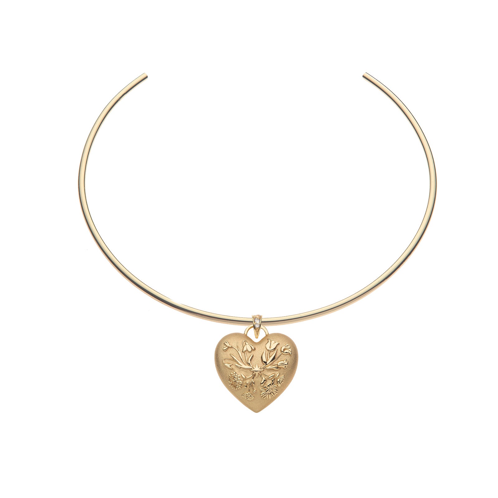 Gold heart pendant on neck cuff