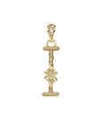 Gold letter I pendant with flower detail and white topaz accents on the bail