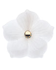 White jade carved hibiscus flower with gold center that features turquoise cabochon stones