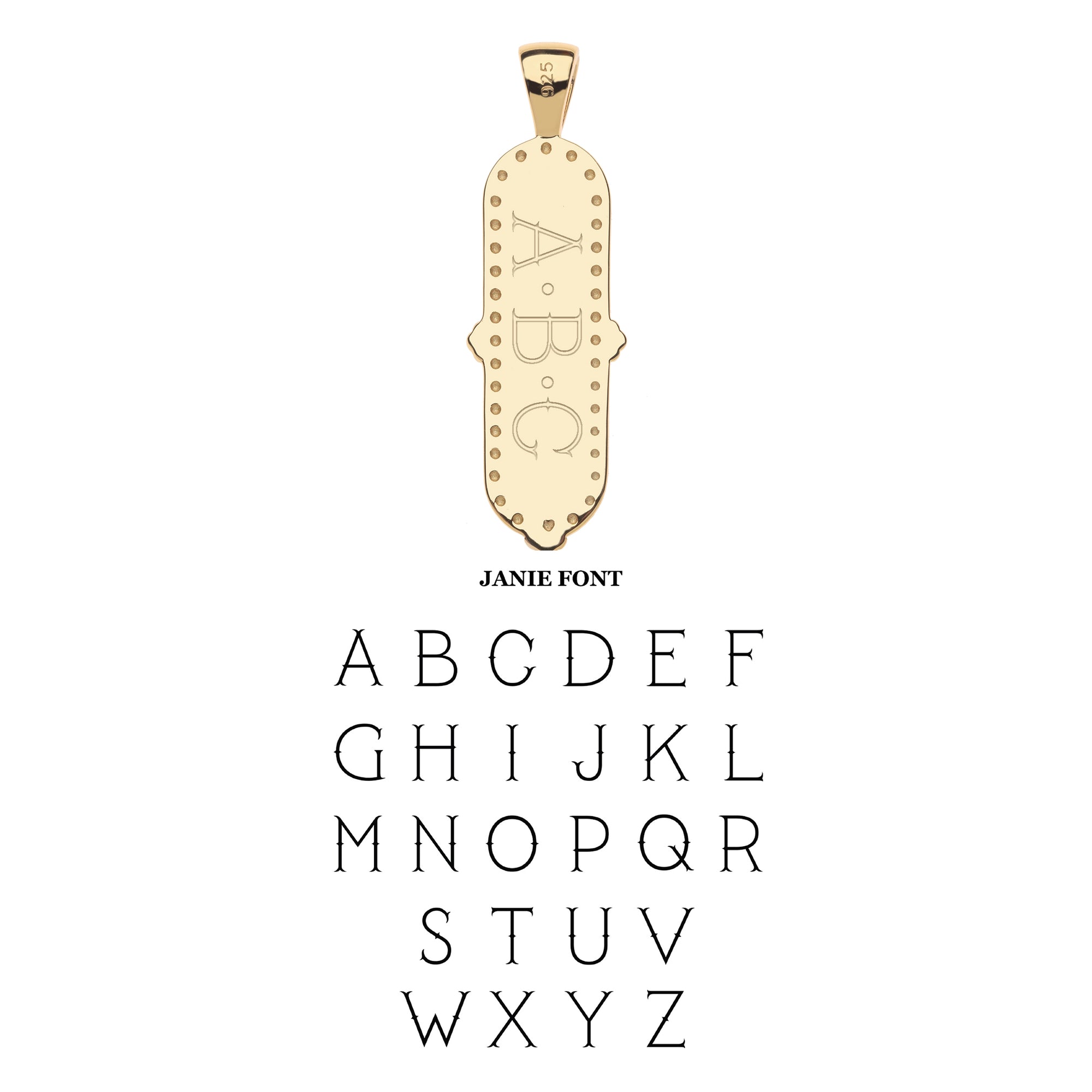 Janie font engraving option for the joy camellia dogtag