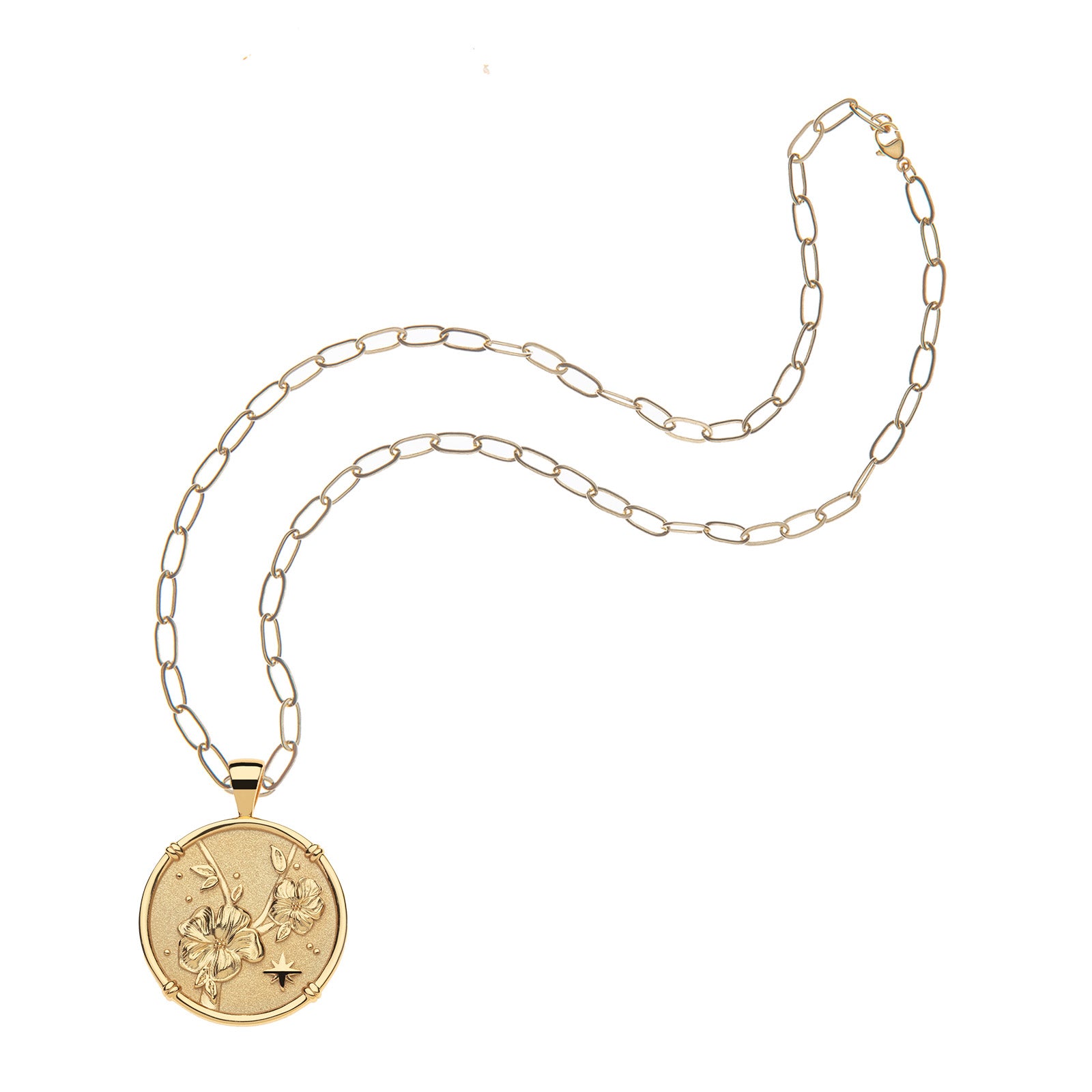 Joy Camellia coin on the drawn link chain