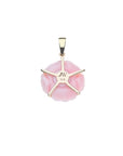 JOY Pink Jade Carved Petunia Pendant in Solid Gold