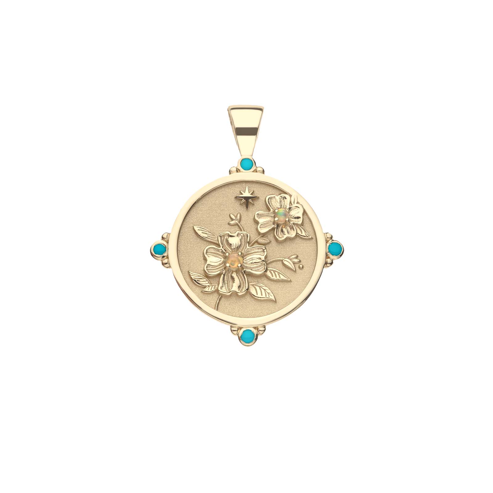JW x House of Harris JOY Dogwood Flowers Small Pendant Coin in Solid Gold