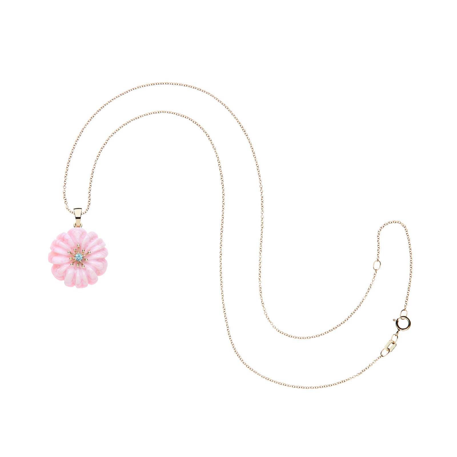 Pink jade daisy on 10 karat adjustable chain