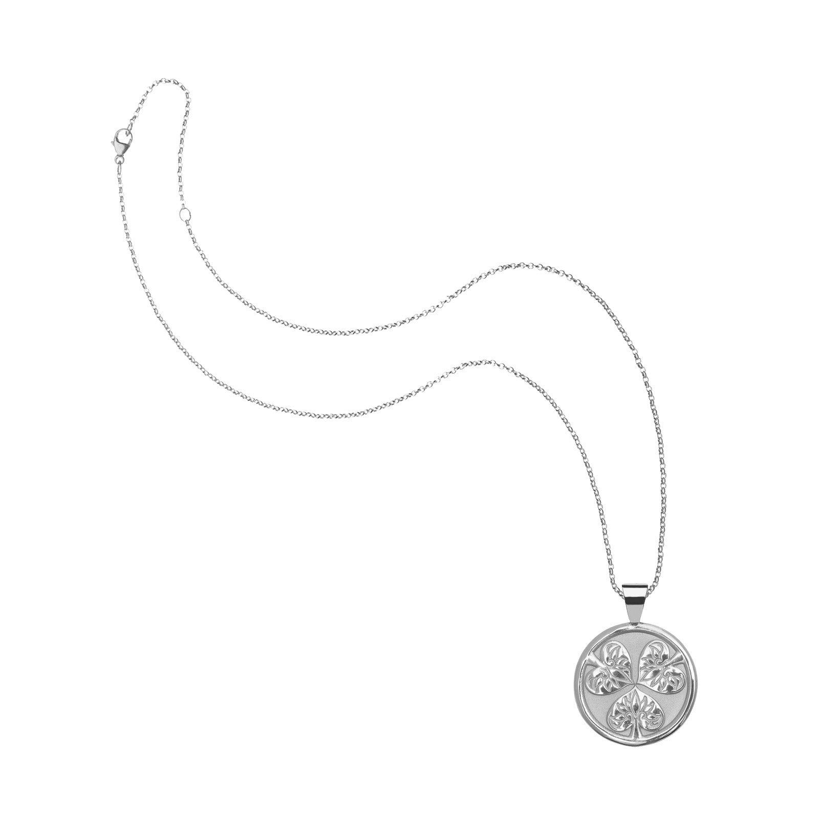 Silver small Joy coin on classic rolo chain