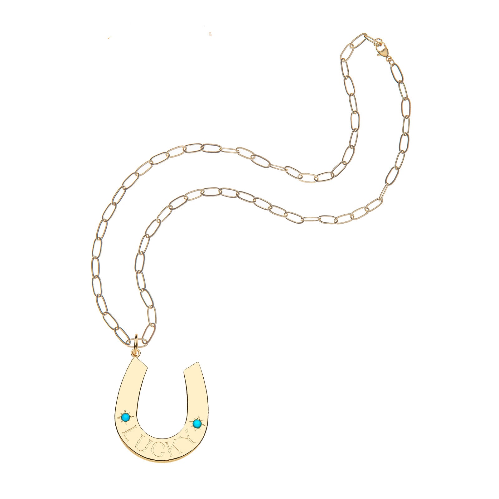 Jumbo lucky horseshoe pendant on the drawn link chain