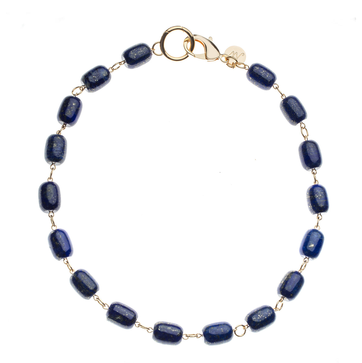 Chunky lapis lariat shown at full length
