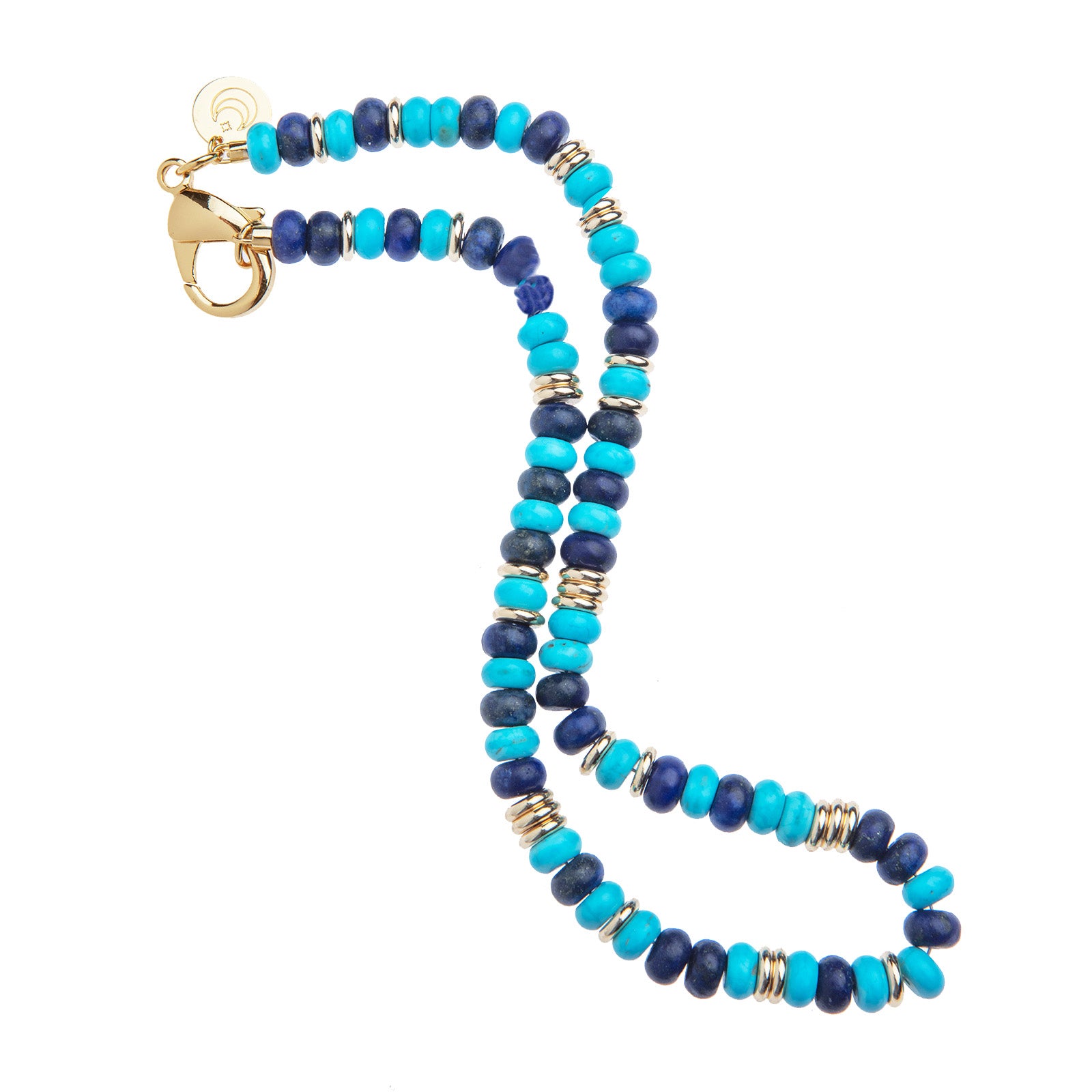 Gumdrop Beaded Necklace in Lapis and Turquoise Mix