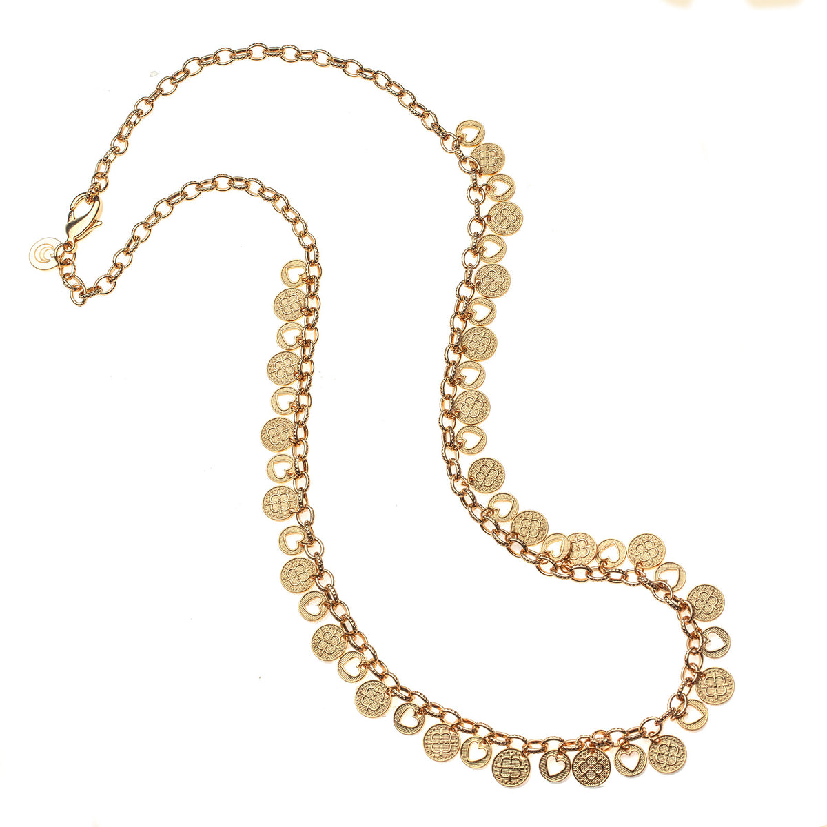 Love amore chain necklace with fringe of tiny coins