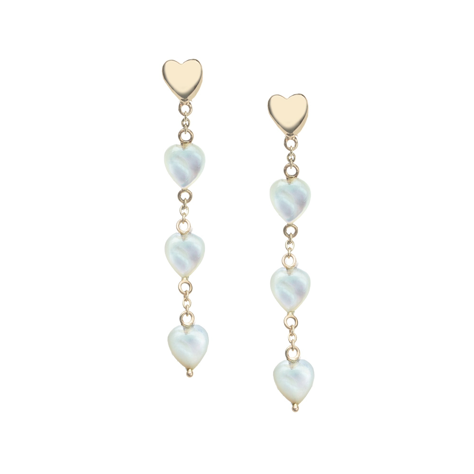 LOVE Carved Mother of Pearl and Gold Heart Earrings