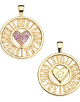 Front and back of the love courage strength cutout coin pendant