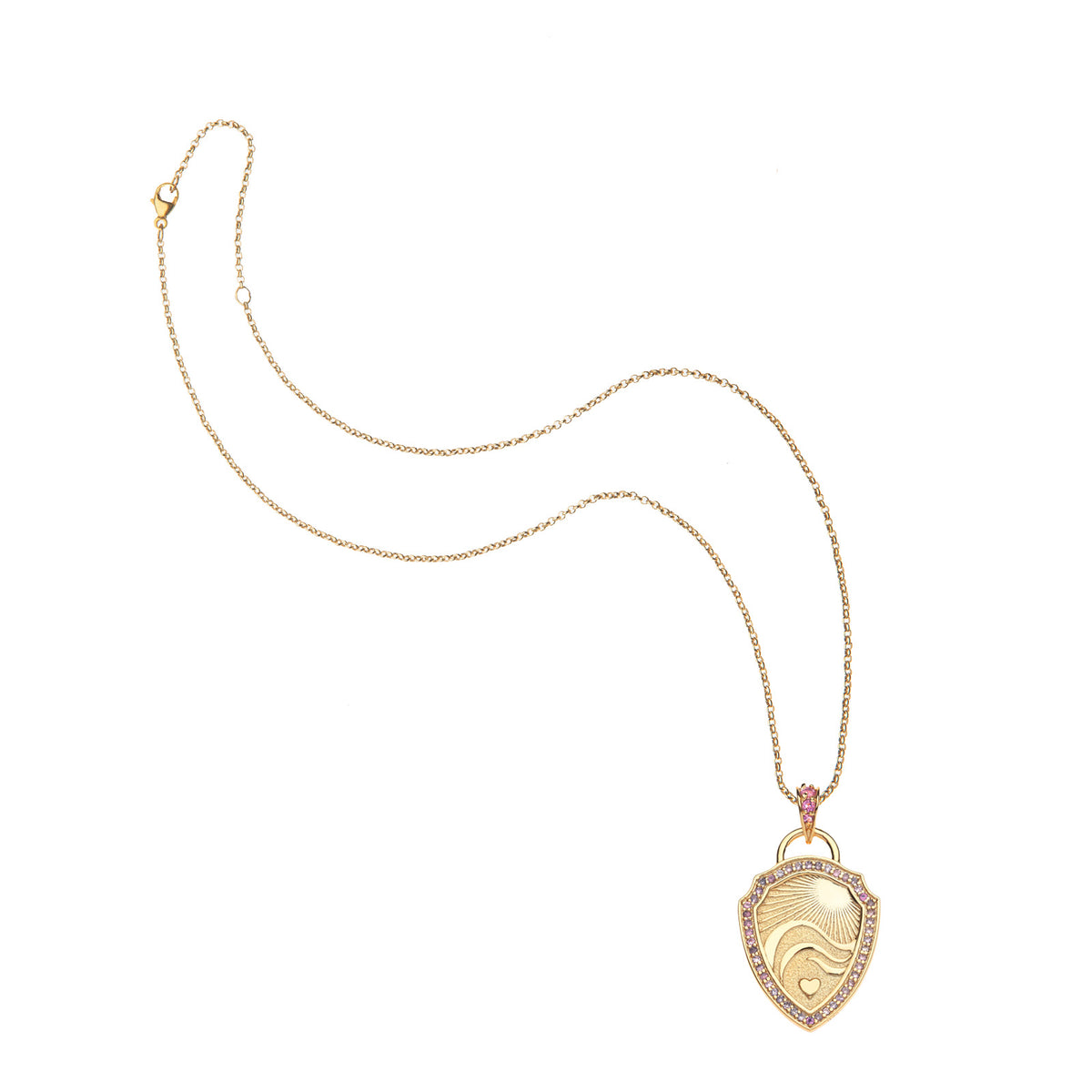 Love courage strength shield on the classic rolo chain