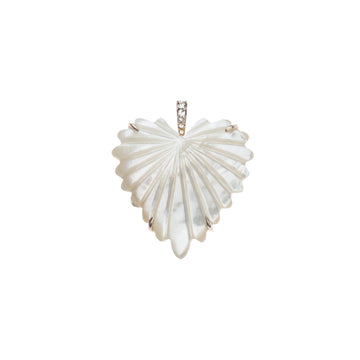LOVE Carved Mother of Pearl Full Heart Pendant in Solid Gold