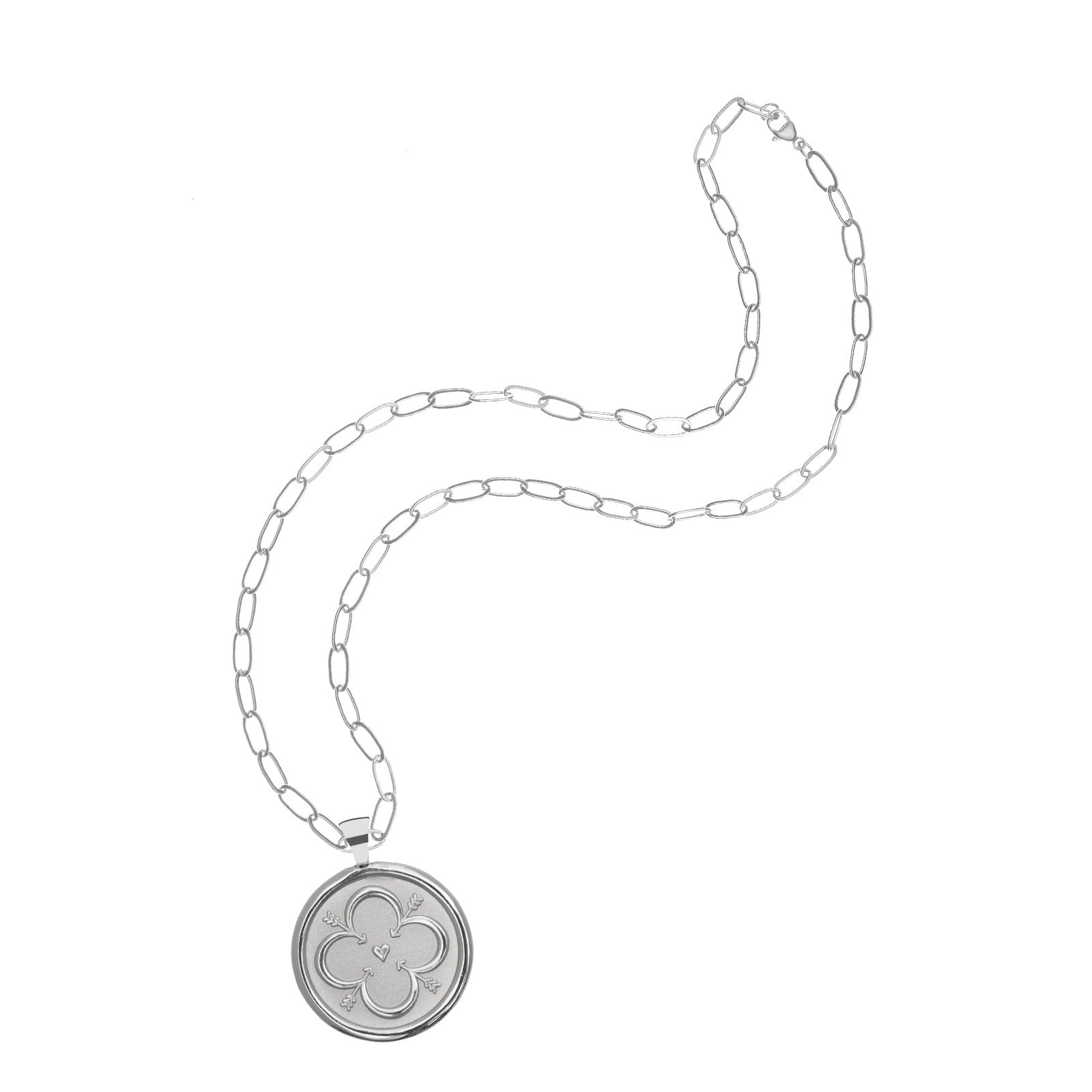 Silver Love Coin on Drawn Link Chain