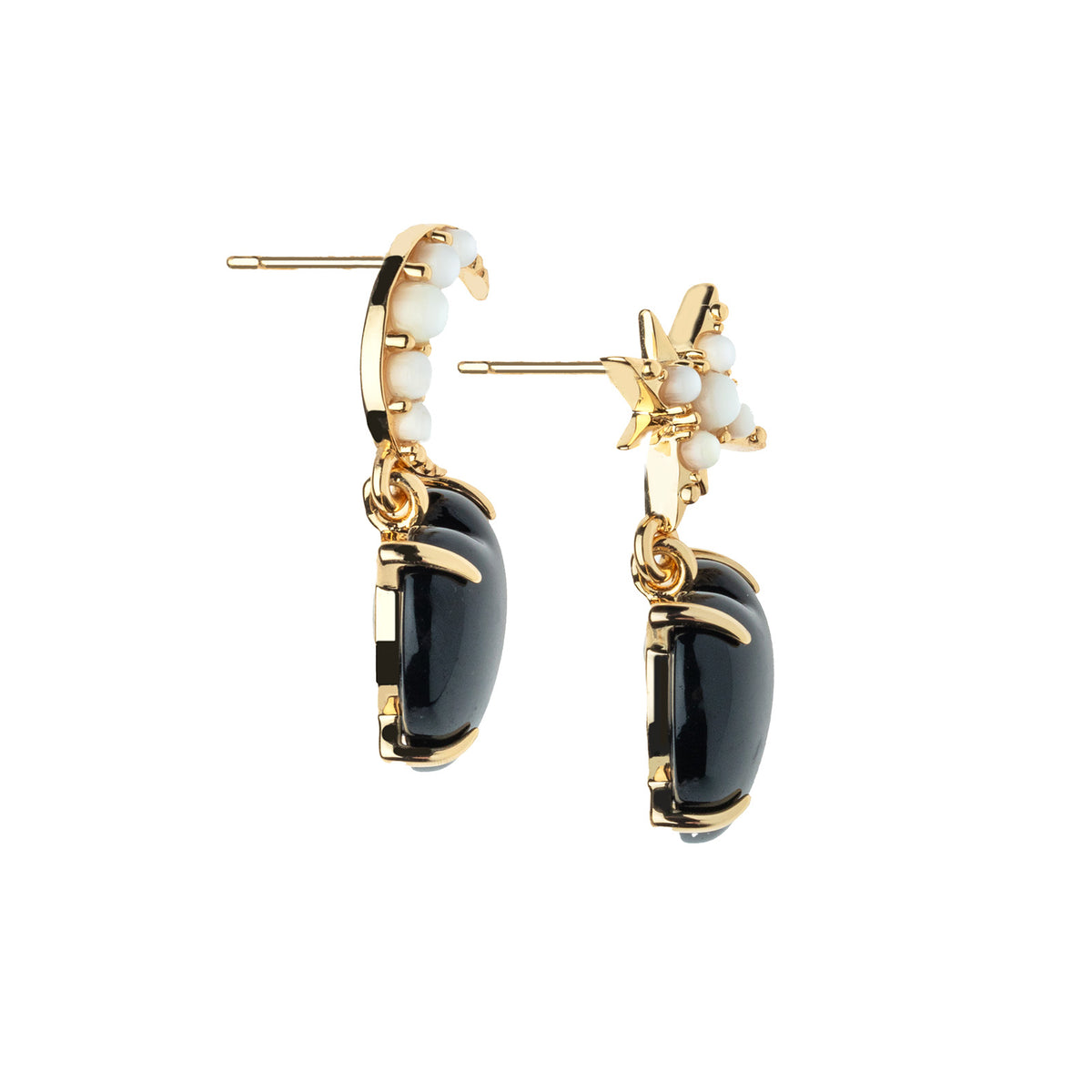 Side view of love you to the moon and stars drop earrings