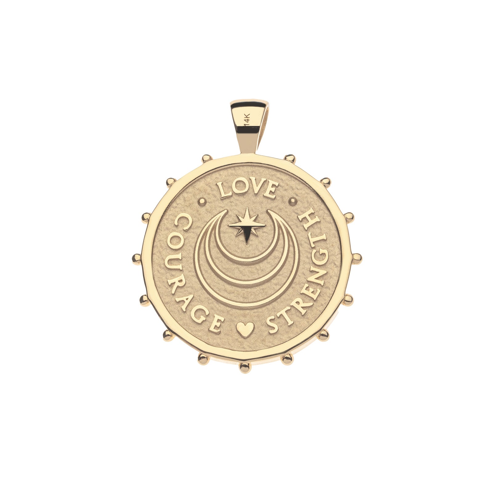 Love - Courage - Strength Embellished Original Pendant Coin in Solid Gold